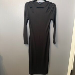 French Connection Black Ribbed Long Sleeve Cutout Dress
